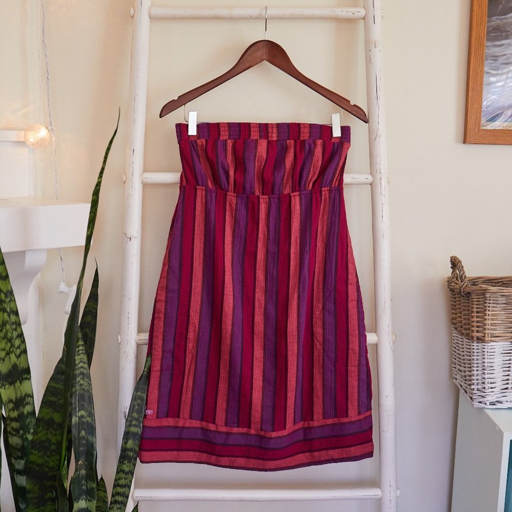 Volcom Purple & Pink Striped Strapless Dress